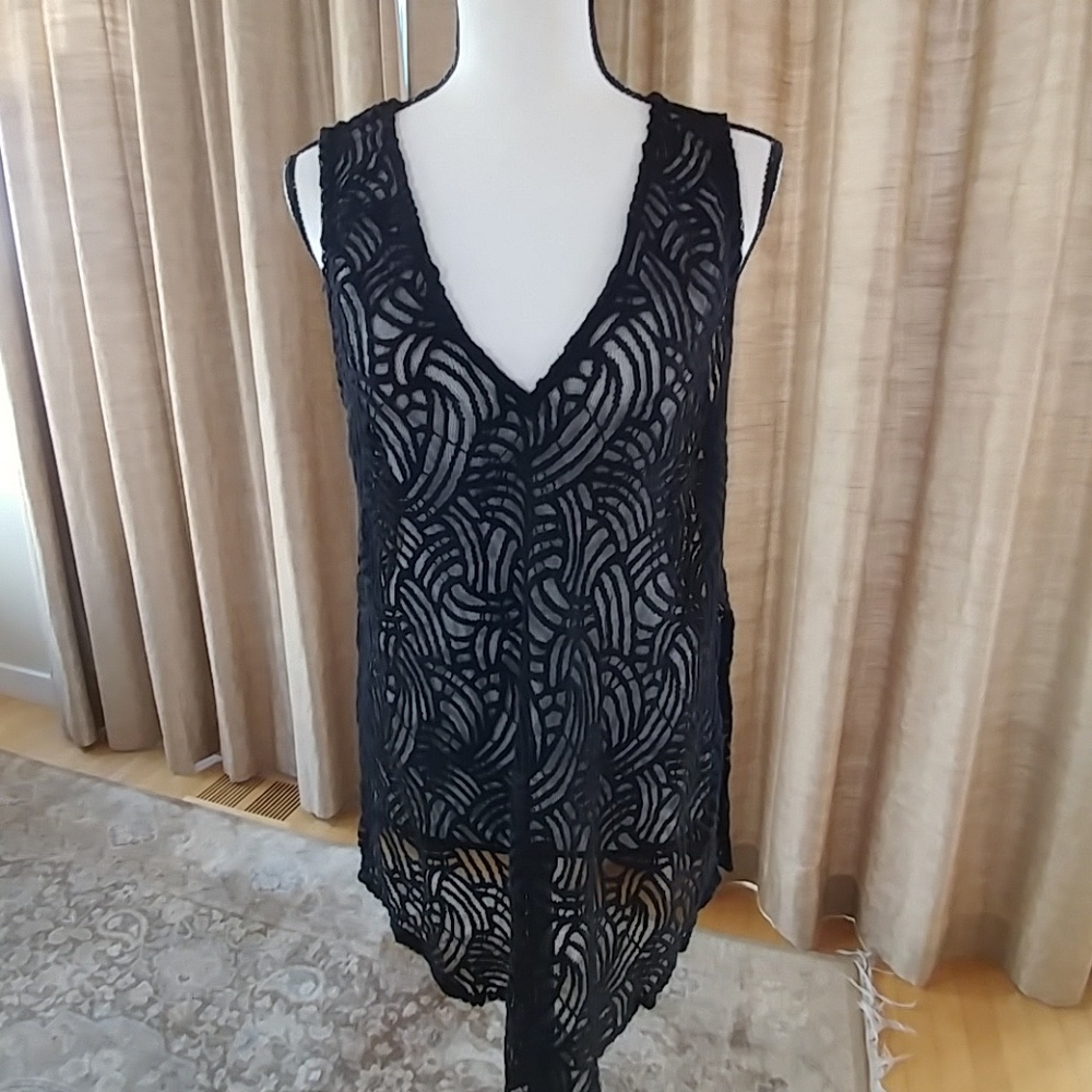 BCBG Maxazria black lace mesh tunic/ coverup